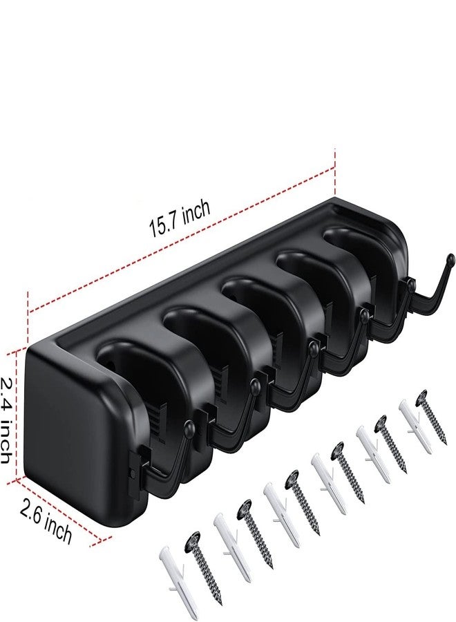 Zeinwap Plastic Mop And Broom Holder Wall Mount, Heavy Duty Broom Holder Wall Mounted Or Tool Organizer For Home Garden Garage And Storage (5 Positions With 6 Hooks, Black) - Image 2